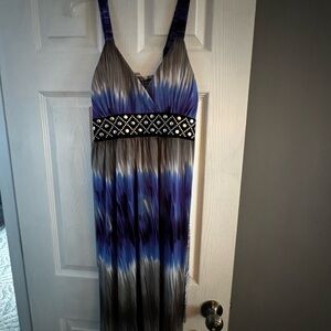 Studio West Blue and Gray Patterned Midi dress for summer.